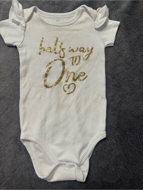Half Way to One White & Gold Glitter Baby Bodysuit 6-9 Months
